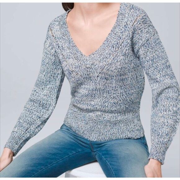 White House Black Market Sweaters - WHBM Marled knit white blue black metallic sweater women's L